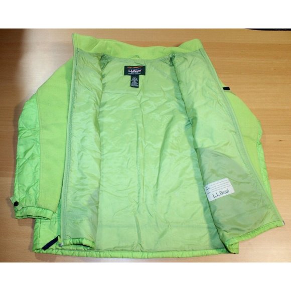 LL BEAN Jacket Unisex Kids sz Large 14-16 Lime Green Quilted Fleece Pockets - Picture 7 of 12